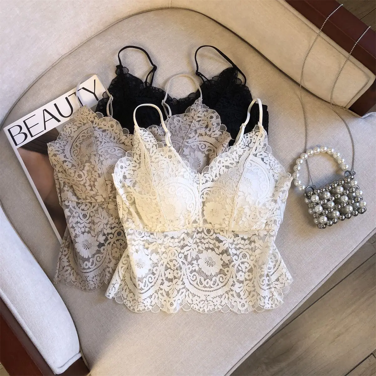 

Женский кружевной укороченный топ Emily Clud Pure Desire с V-образным вырезом, модная летняя одежда для защиты от солнца, бретельки-бюстье