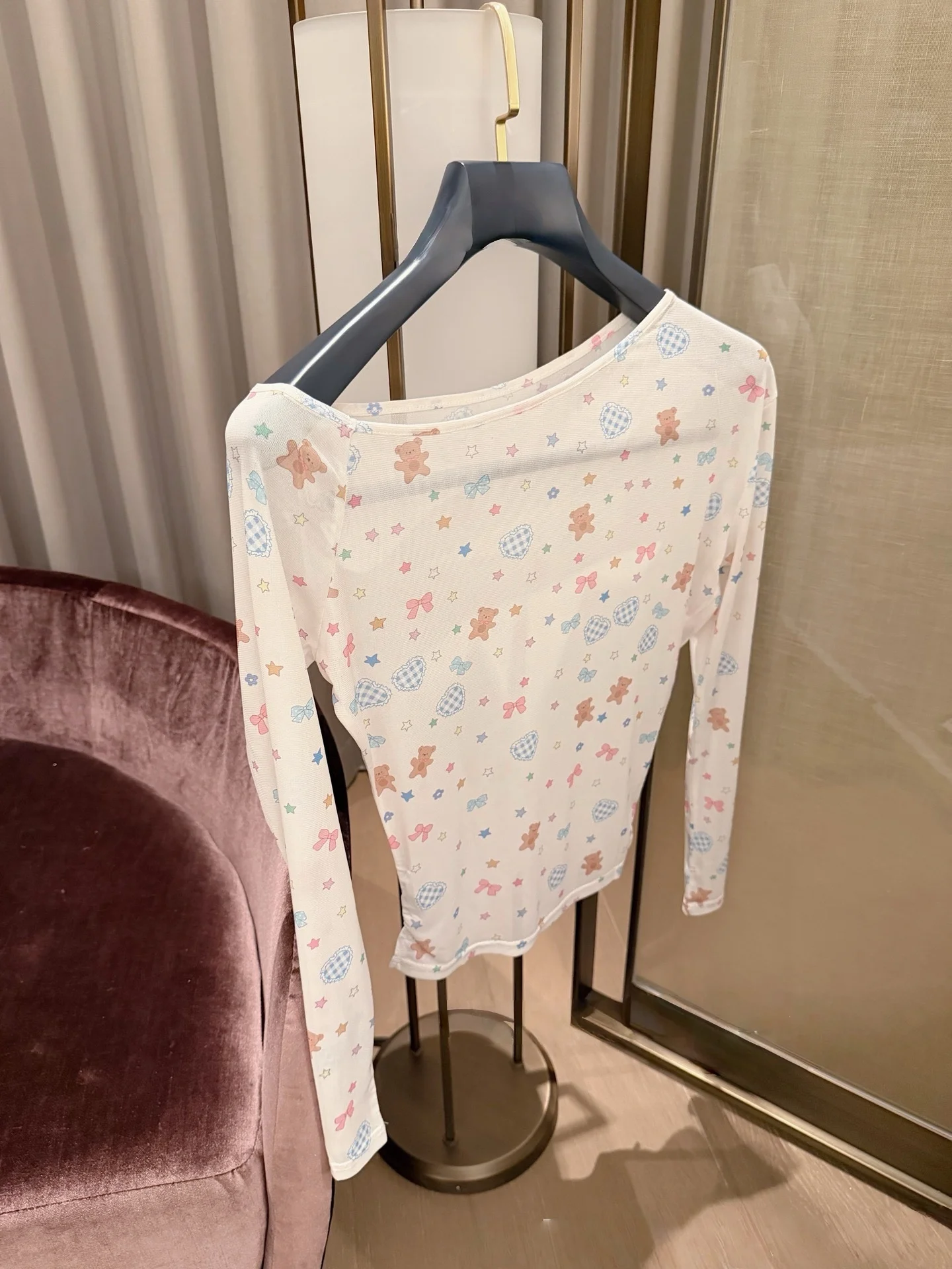

Sweet Cartoon Bear Print Long Sleeve T-Shirt Women's Versatile Design Summer Cute Style UV Protection Commute Fashion Korean ...