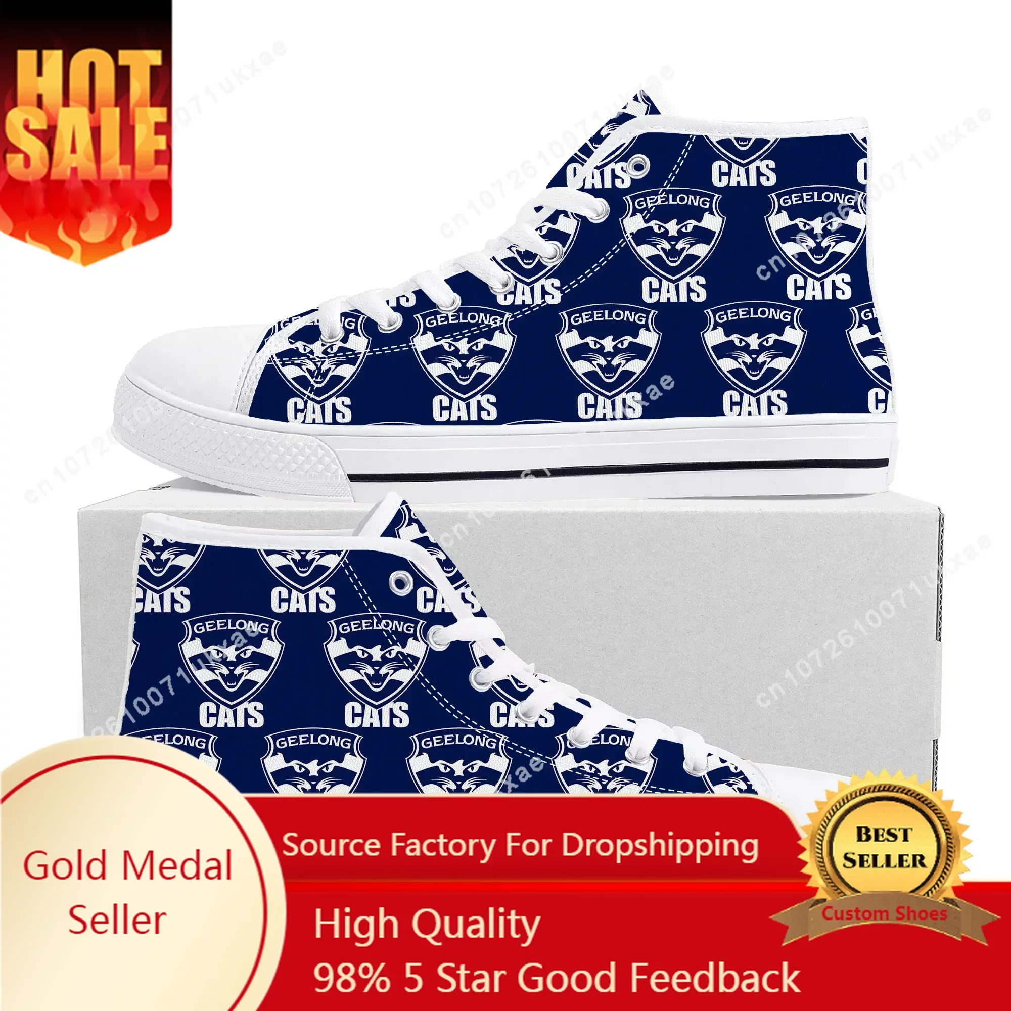 Geelong Cats Australian Football High Top Sneakers Mens Womens Teenager High Quality Canvas Sneaker Casual Shoe Custom Shoes