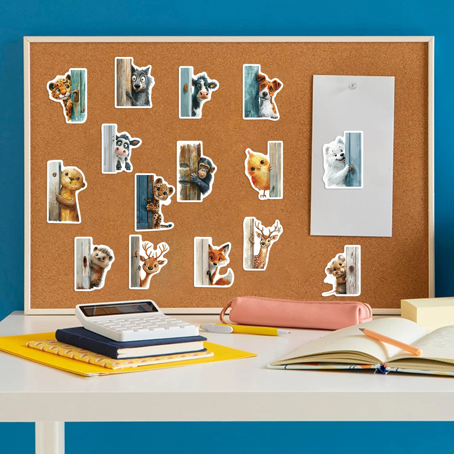 Pegatinas de animales en la puerta para niños, pegatinas de PVC estéticas para decoración de álbumes de recortes, bocetos, juguetes clásicos, 50 piezas