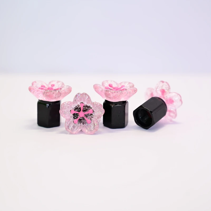 4pcs Pink Flower Tire Valve Cover