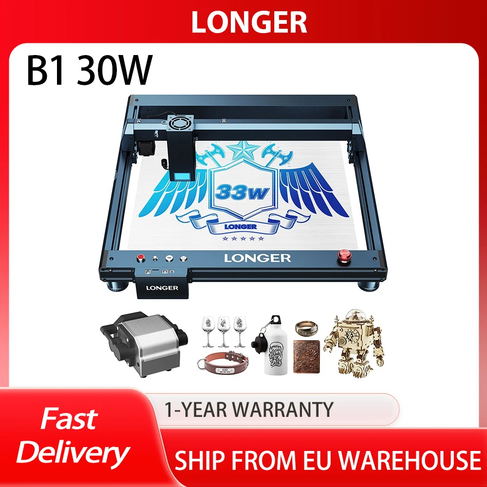 Taglierina per incisore laser Laser B1 30W più lunga, testa laser a 6 conduttori, area 450 x 440 mm, alta velocità 36 000 mm/min, sistema intelligente di assistenza all'aria