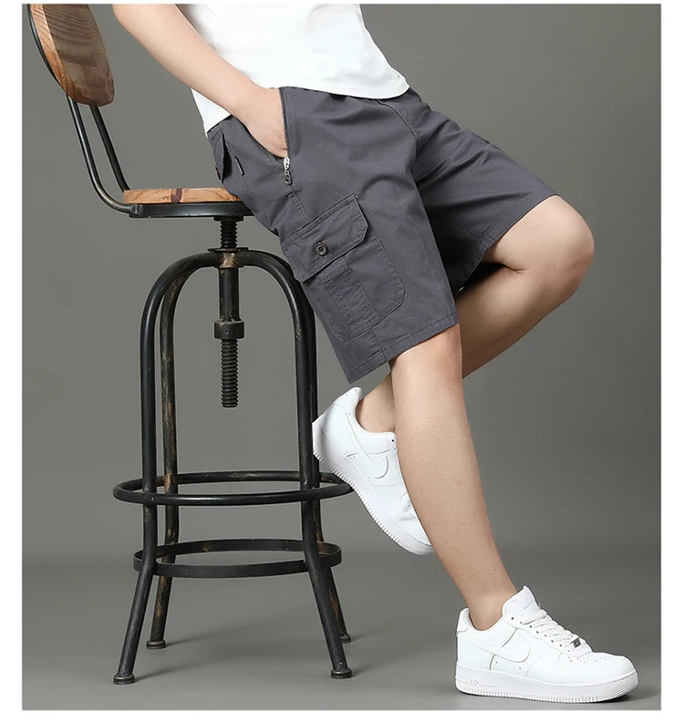 Summer new men's work shorts pocket zip trend versatile casual trousers five work trousers