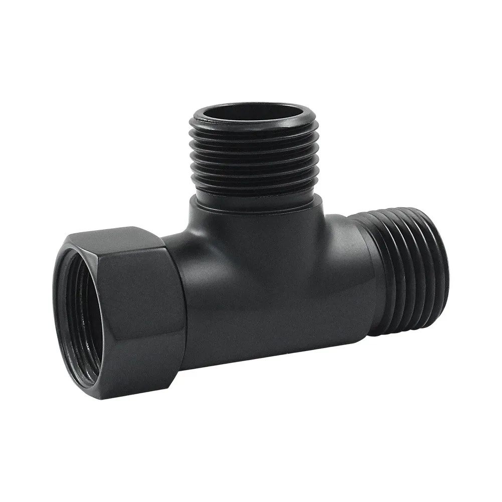 Brass 3-Way Shower Diverter Valve G1/2 Female Inlet Two G1/2 Male Outlets Black Finish for Overhead and Handheld Shower Use