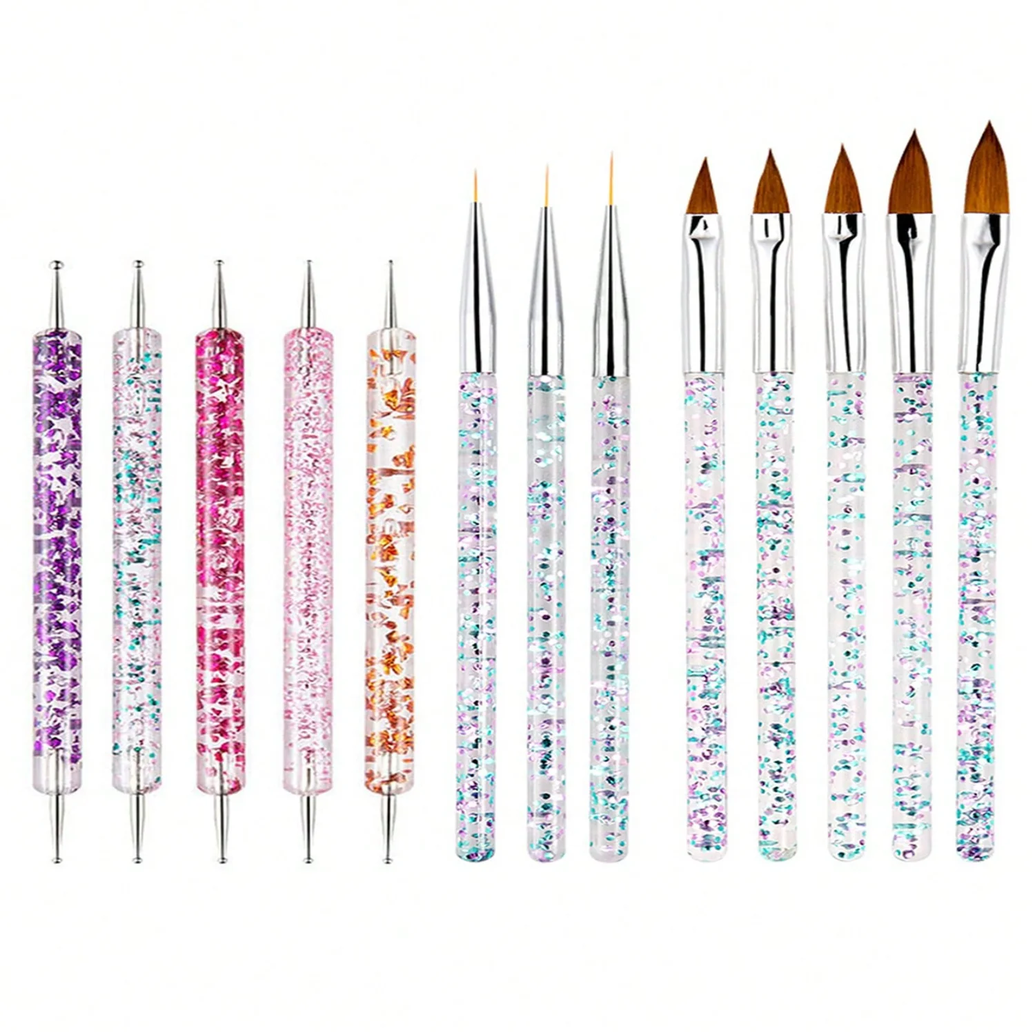 13pcs Nail Art Brush Set Including Led Lamp Pen, Liner Pen, Flower Pen, Silicone Pen, Drill Pen, Rhinestone Pen, Crystal Pen And