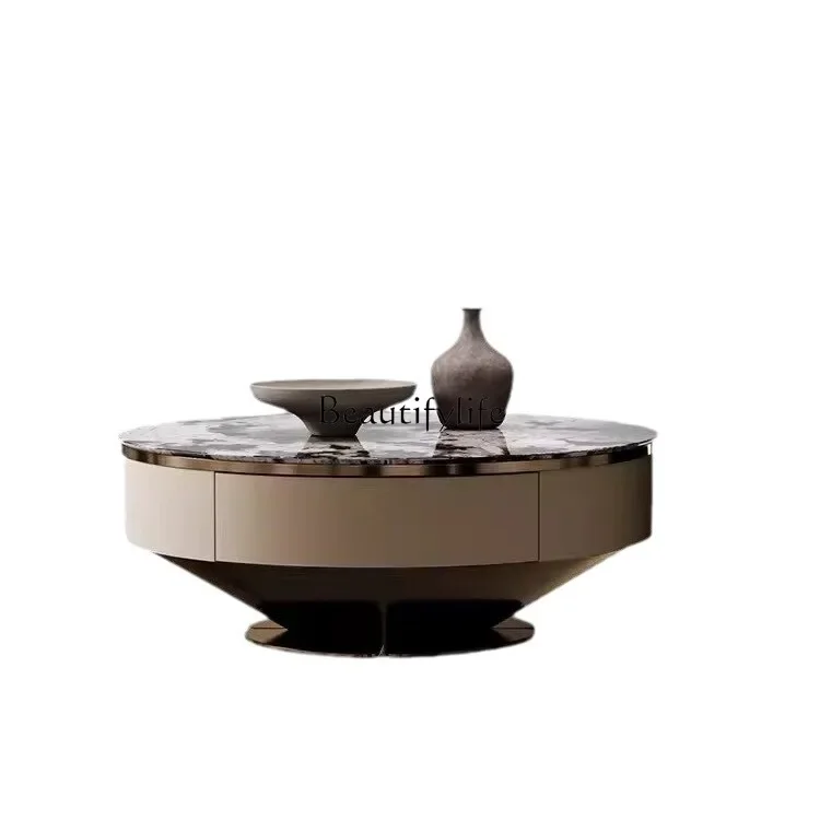 Natural marble coffee table 2023 new light luxury round Italian minimalist luxury stone coffee table