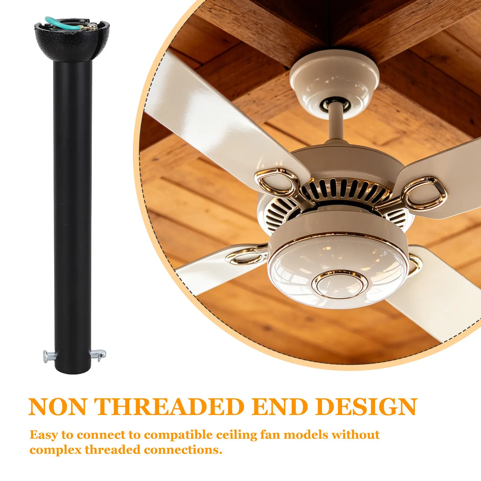 Black Ceiling Fan Downrod 10 Inch Extension Rod with Hanger Ball Pin Kit Stable Down Rod Extension for High Ceiling Fan