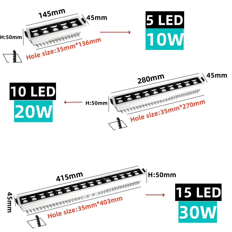 Imagem -06 - Luz de Teto Embutida Led Luz de Linha Iluminação Interior da Sala Cob Grid Iluminação Interior ac 110220v 10w 20w 30w