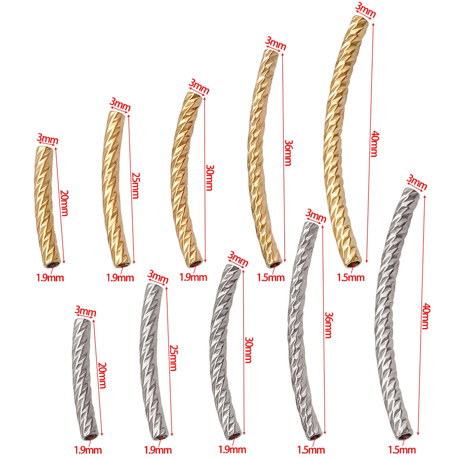 5pcs 20-40mm Stainless Steel Curved Tube Bracelet Interval column Jewelry Making Supplies DIY Bracelet Necklace Accessories