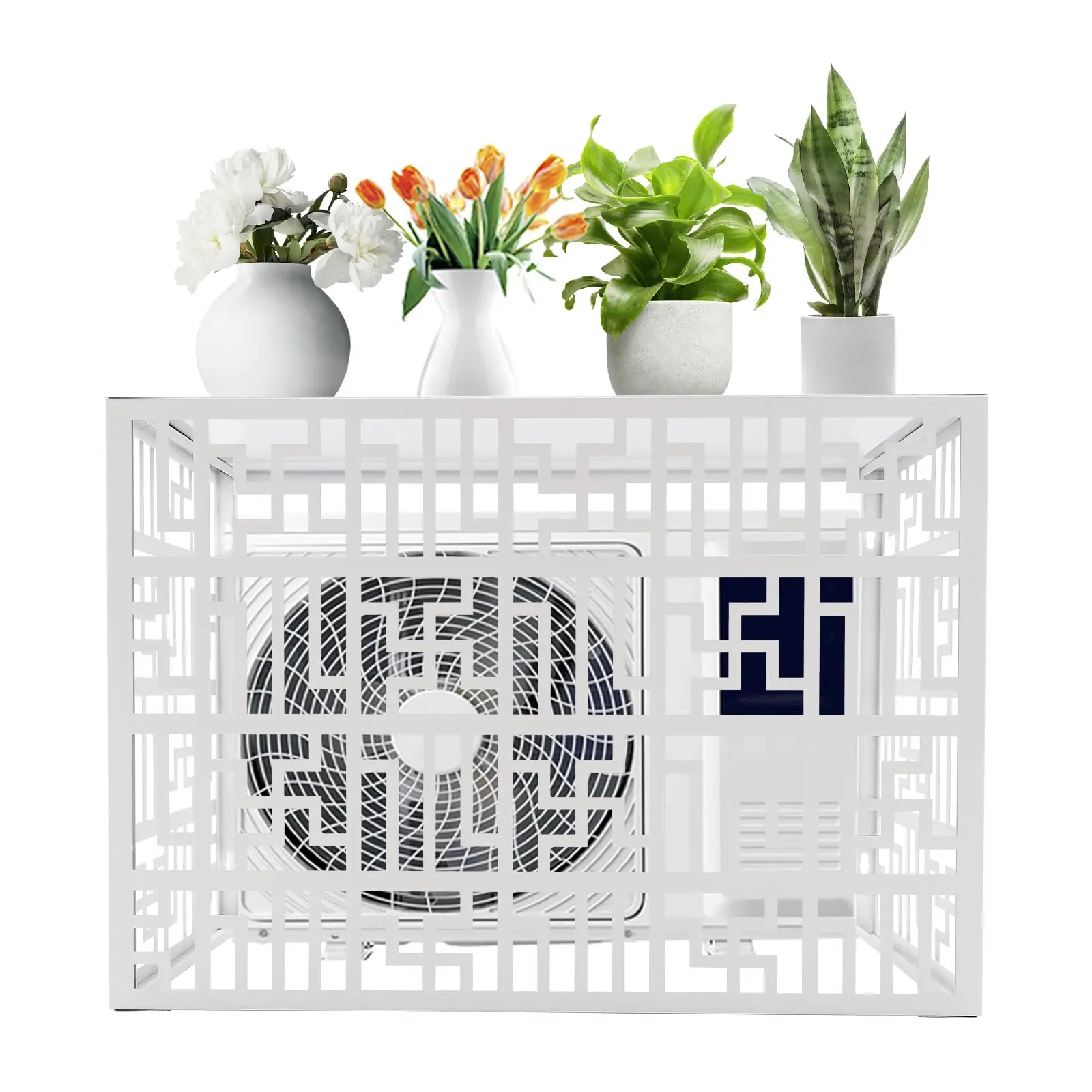 

Air Conditioner Fence, Outdoor Rectangular Aluminum Alloy 4 Panels Privacy Fence Cover Free Stand Privacy Screens Fence Panels P