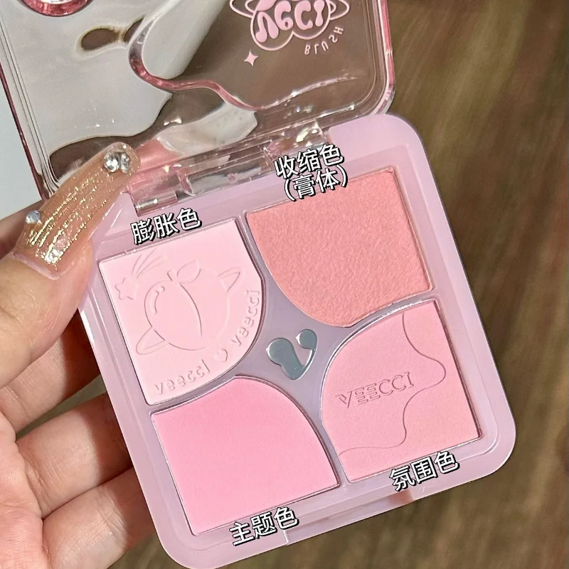 VEECCI Wang Kleur Bloemen 4 kleuren Poeder Blusher Multifunctionele Uitbreiding Samentrekking Blush Poeder langdurige Gezicht Make-Up