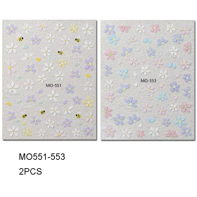 Autocollants pour ongles en relief 5D, peinture à l'huile, bleu bonbon, rose, jaune, violet, pétales de fleurs, décorations pour manucure