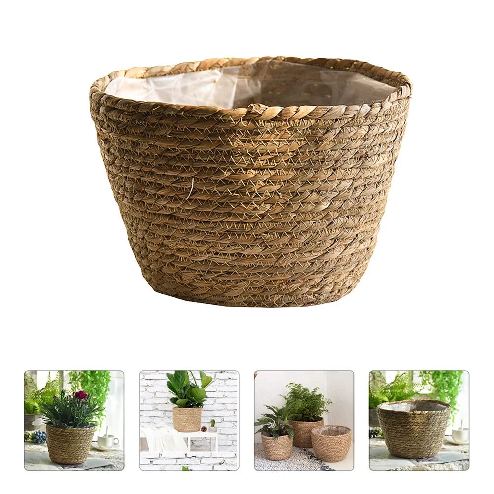 

1Pcs Green Plant Pot Straw Woven Handmade Flower Basket Indoor Planter Decorative Holder for Home Garden Storage and Gift