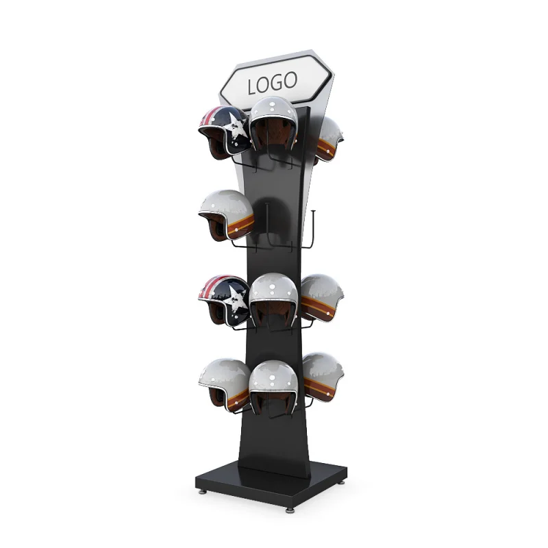 custom.Oem logo usa motorcycle repair shop iron design double sides floor stand helmet stand display rack