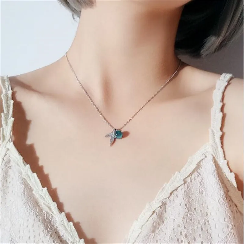 New Beautiful Fashion Jewelry Mermaid Foam 925 Sterling Silver Whale Tail Flash Crystal Temperament Pendant Necklaces  XL061