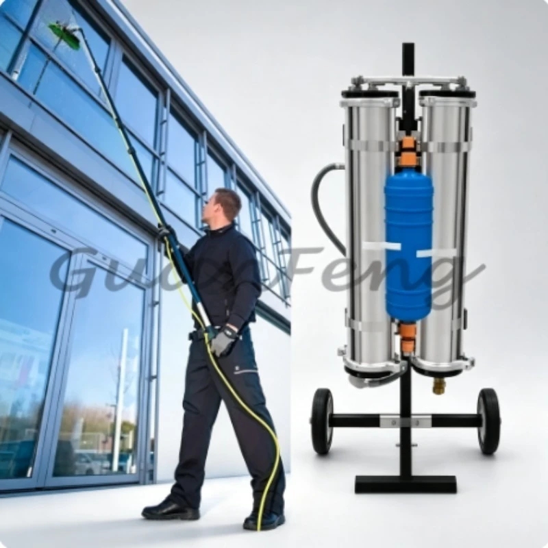 Car mounted ion water filter treatment device, pollution-free pure water system for car washing and outdoor glass surface clean