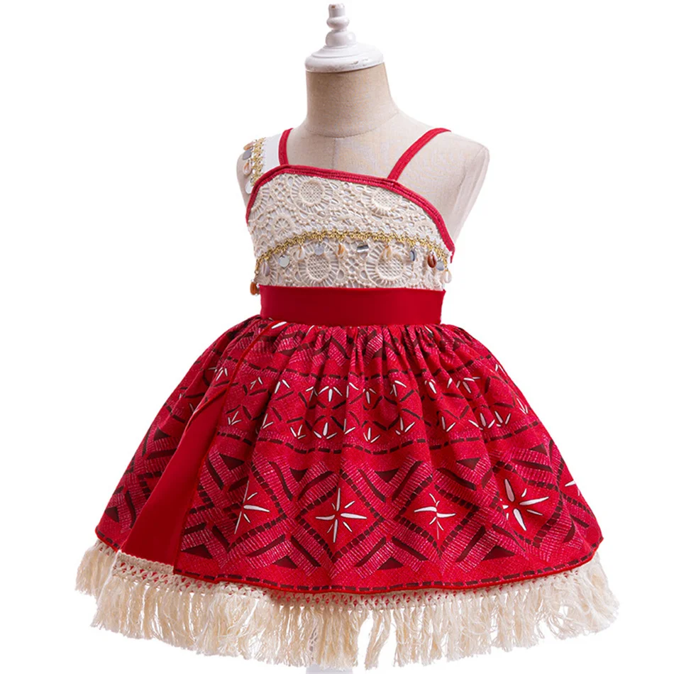 New Movie Girls Baby Moana Cosplay Princess Dress Vaiana Masquerade Ball Gown Kids Birthday Christmas Carnival Party Red Costume