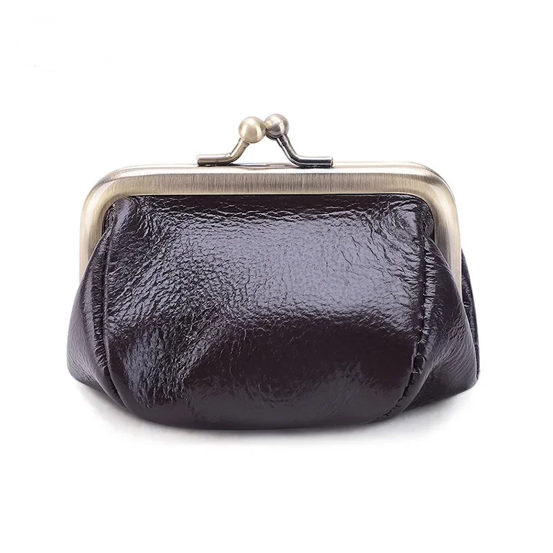 Genuine Leather Clutch Bag for Women Kiss Lock Change Pouch Wallet Retro Coin Purse Coin Organizer Cute Purses for Girls Kids