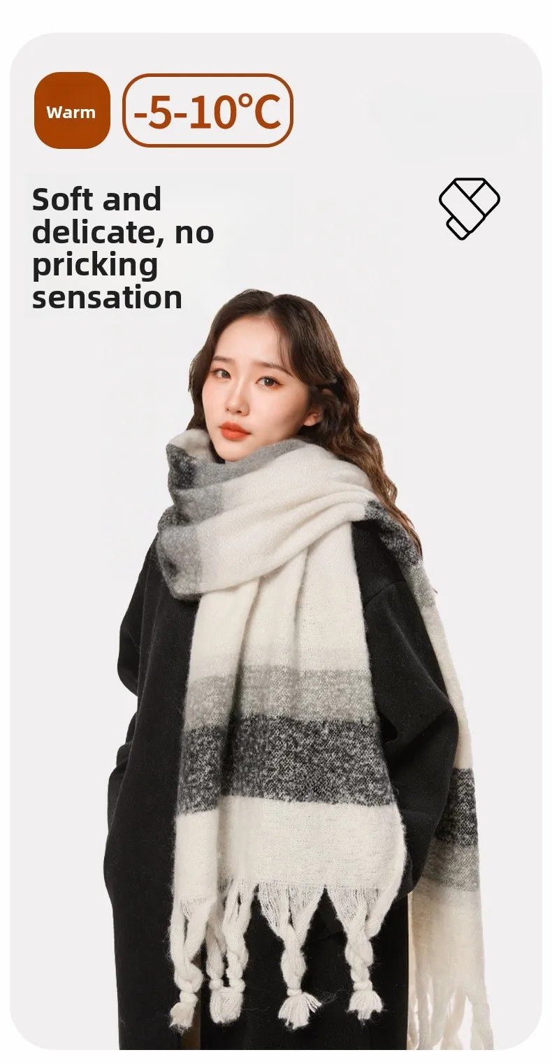 Womens Color Block Plaid Scarf Striped Winter Warm Shawl Fashion Neck Warmer
