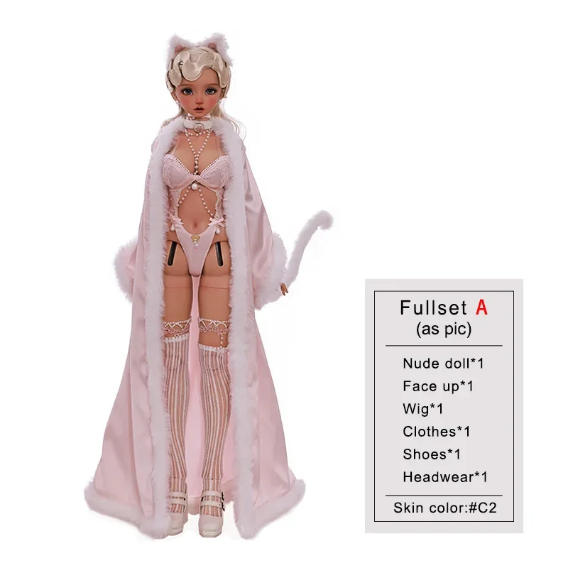 BJD Nata Vintage collectie speelgoed voor meisje roze SecExamen kant, godin speelgoed voor meisje aantrekkelijke huisjurk, 1/3 BJD volledige set