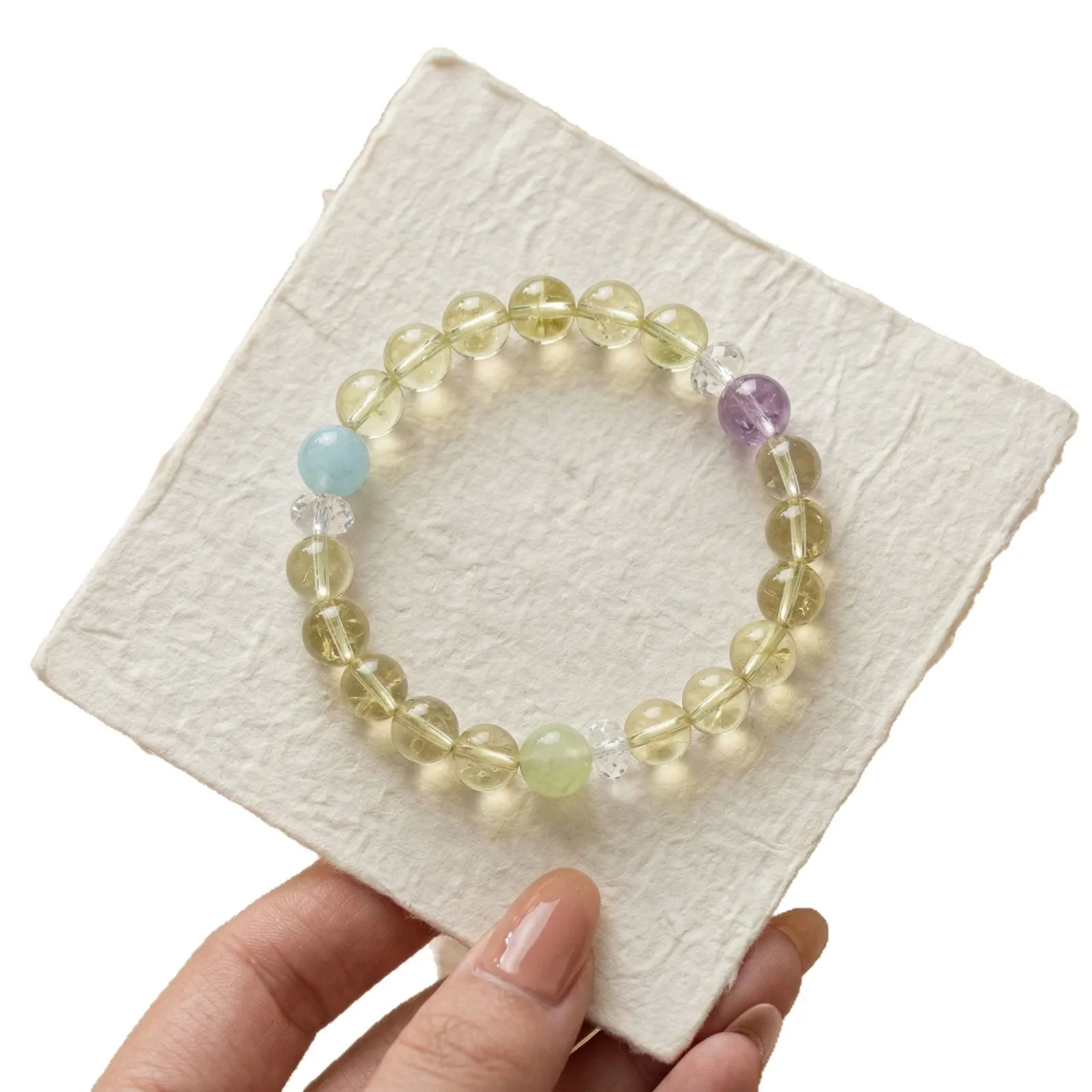 Chinese Style Lucky Citrine Aquamarine Prehnite Amethyst Beaded Bracelet For Women Good Fortune Blessing Jewelry For Daily Wear