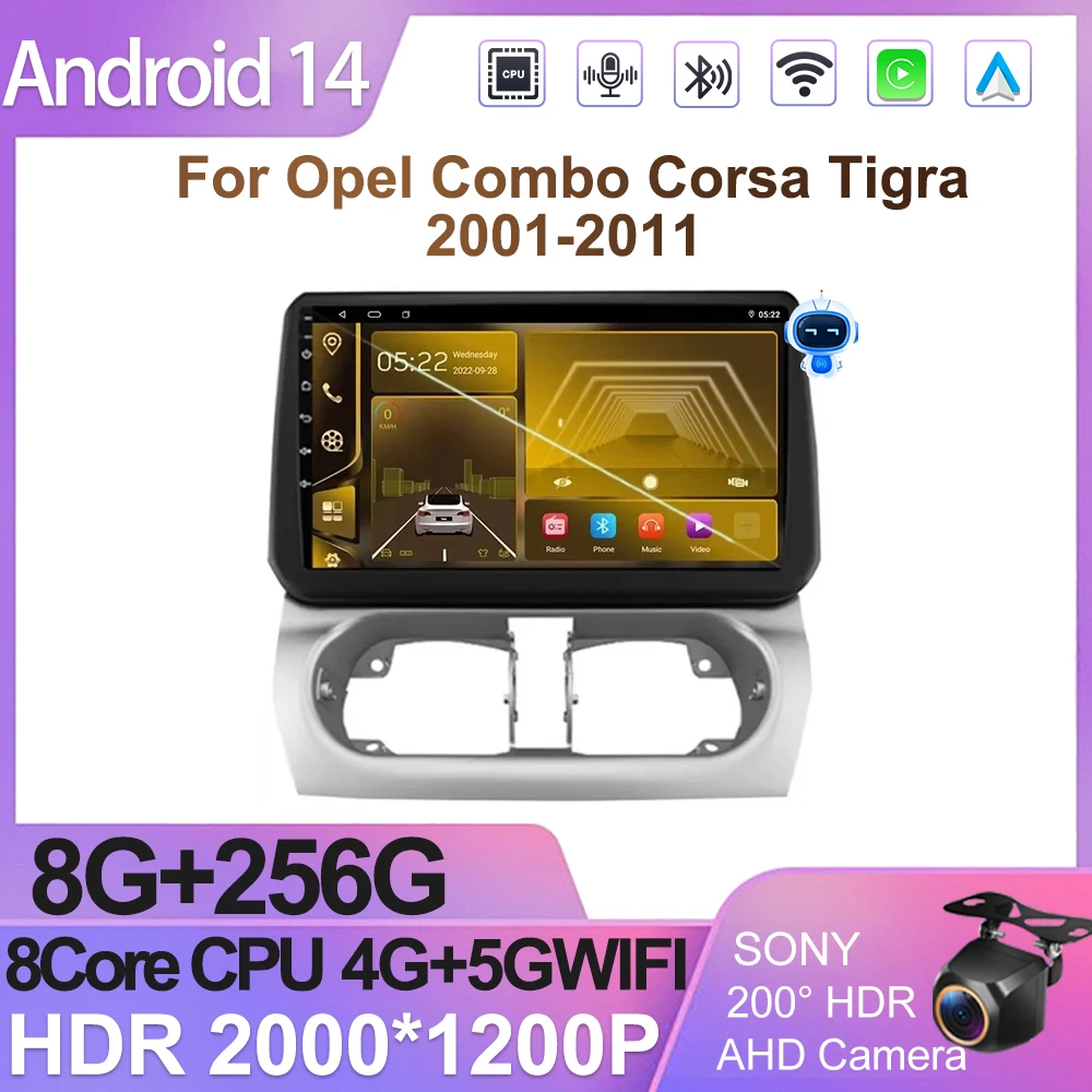 Car Android 14 For Opel Combo Corsa Tigra 2001-2011 GPS Navigation No 2din DVD Car Multimedia Player Touch Screen Radio Player