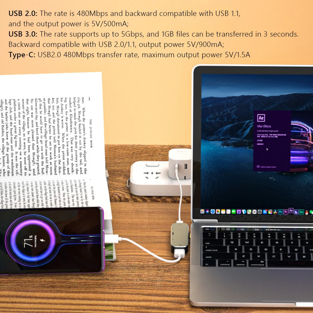 Type-C Extension Hub to 3.5 PD100W USB3.0/USB2.0/USB3.1 HDMI-Compatible Splitter