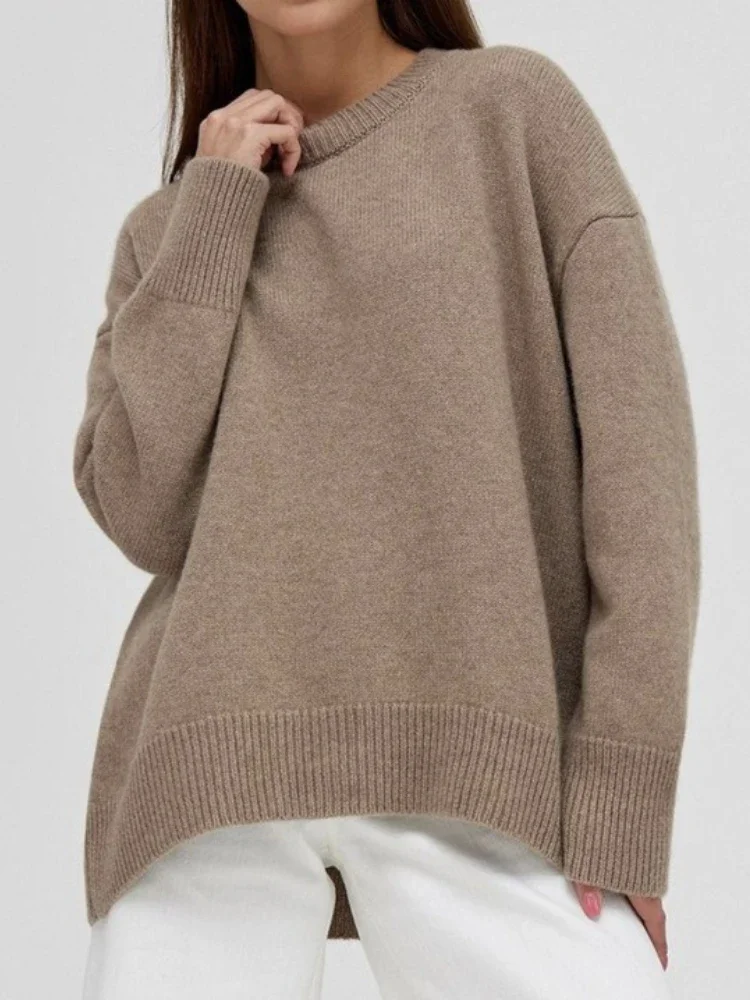 New Women's O-Neck Oversized Sweater Autumn Winter Thick Warm Loose Simple Solid Color Knitted Pullover Casual Knitwear Top