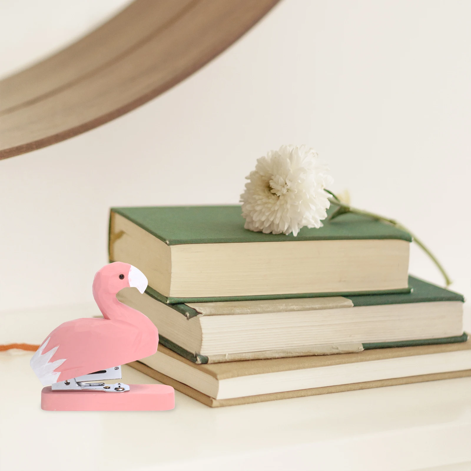 Mini Flamingo Shape Portable Stapler Wooden Creative Book Sewer Manual Stapling Machine Compact Office Supplies Student