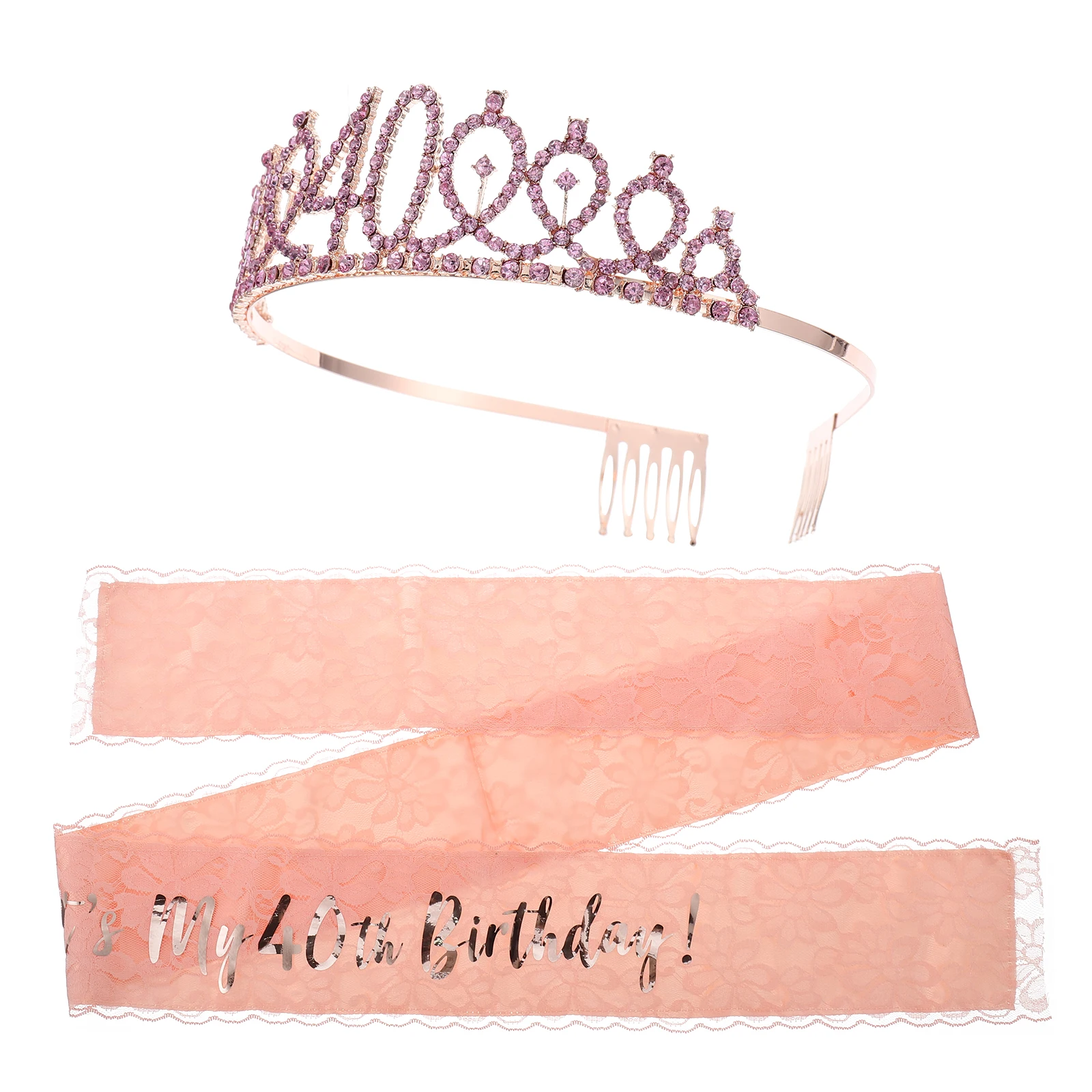 

2Pcs Women Alloy Lace Princess Glitter Durable Party Birthday Birthday Crown Sash Crown Sash Accessories