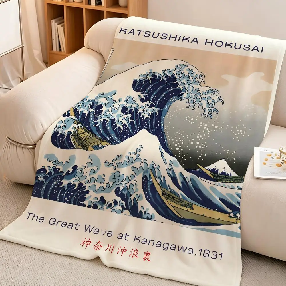 Artist Japanese K-Katsushika Hokusai Throw Soft Warm Flannel Blanket Lightweight for Sofa Bed Couch Travel Adults