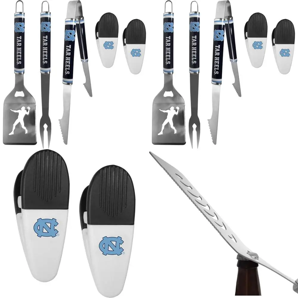 

North Carolina Tar Heels 3-Piece Steel BBQ Tool Set with Chip Clips in Team Colors