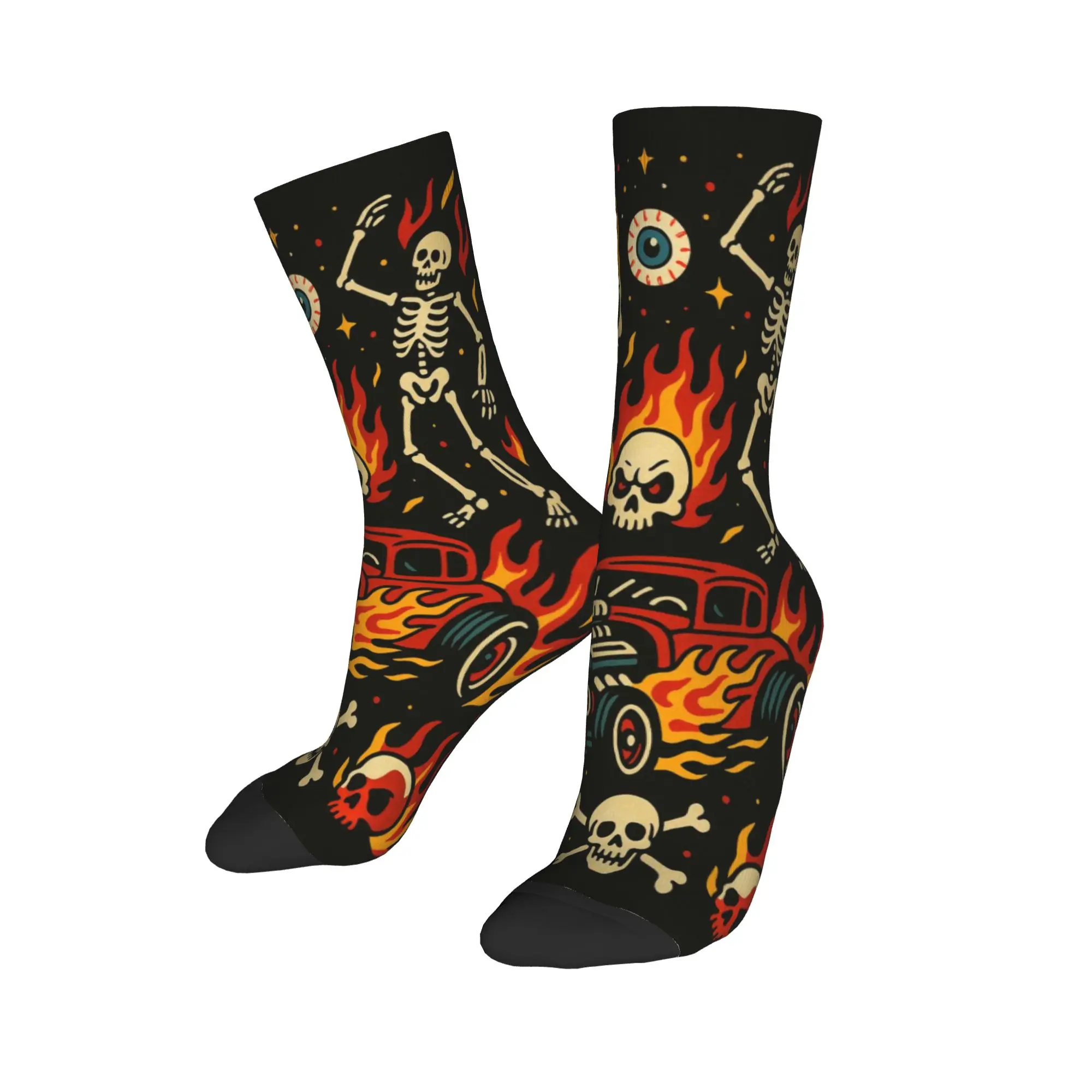 Punk Racing Skull Stockings Adults Men  Socks Quality Gothic Socks Winter Outdoor Sports Anti Skid Graphic Socks Birthday Gift
