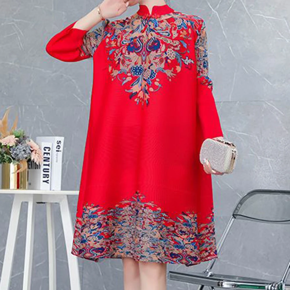 

Foreign style mother loose large size improved cheongsam pleated dress 2026 spring and autumn new retro elegant A-shaped dress