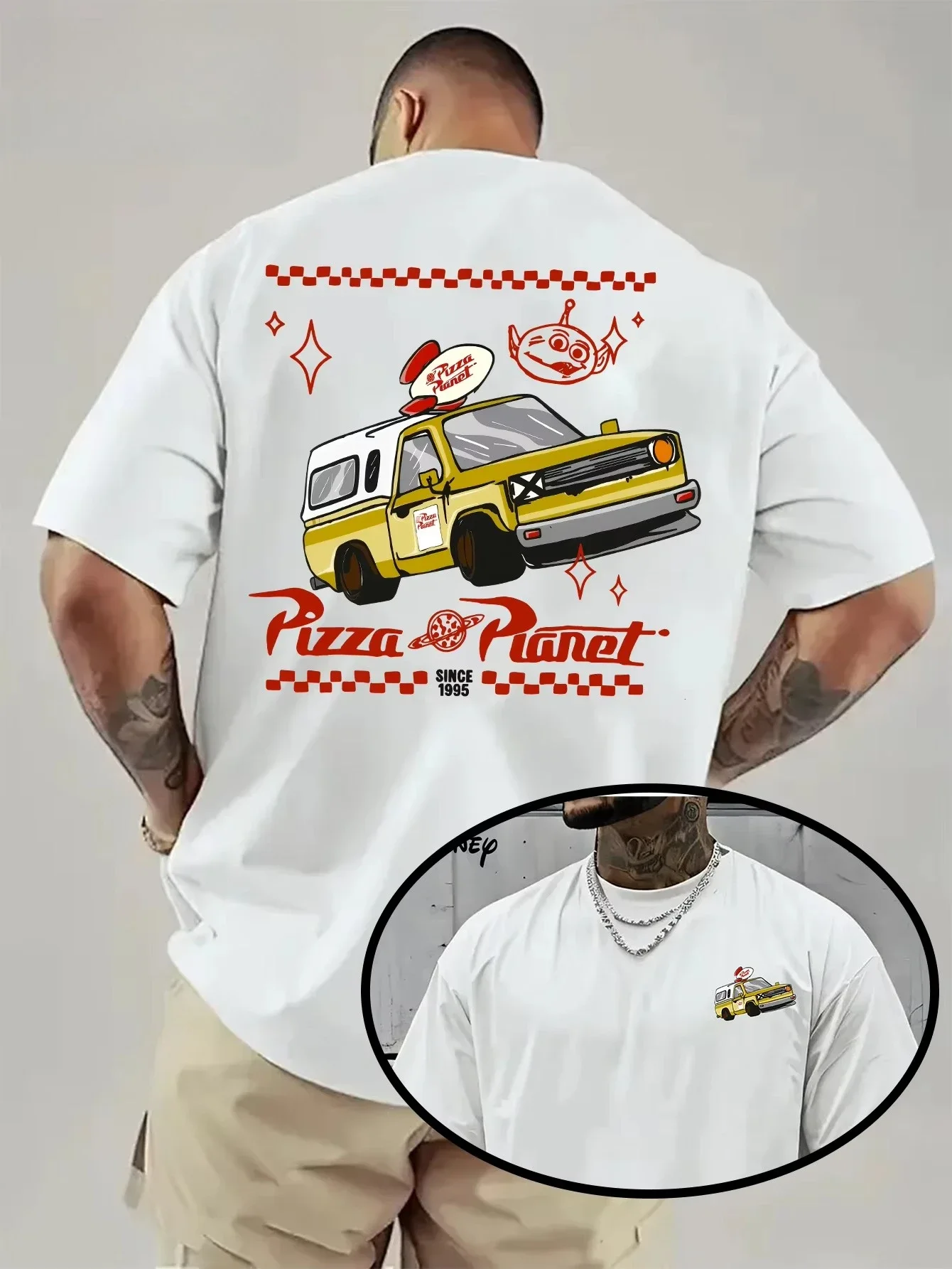 

Disney Pizza Planet Truck T Shirt Men Toy Story Print Casual Short Sleeve Graphic Tee Streetwear