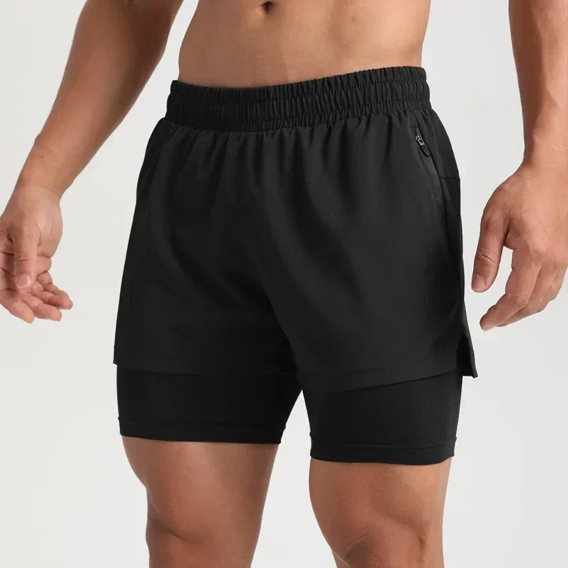 Men 2 in 1 Double-deck Quick Dry Beach Casual Shorts Fitness Jogging Workout Sports Short Marathon Basketball Running Pants