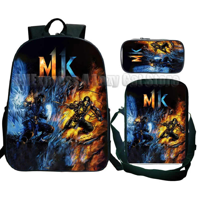 3 adet Mortal Kombat sırt çantası öğrenciler erkek kız karikatür okul çantaları çocuk Anime Bagpacks çocuklar sırt çantası Unisex seyahat sırt