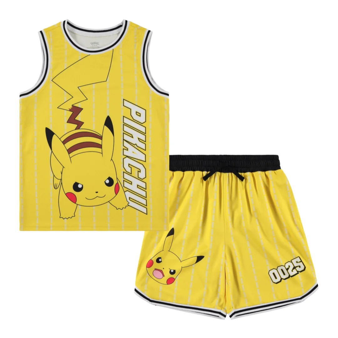 Potdemiel Pickachu 0025 Basketball Jersey Shirt & Shorts Set Boys Girls Athleisure Set Summer Quick-dry Soft Comfy Lightweight