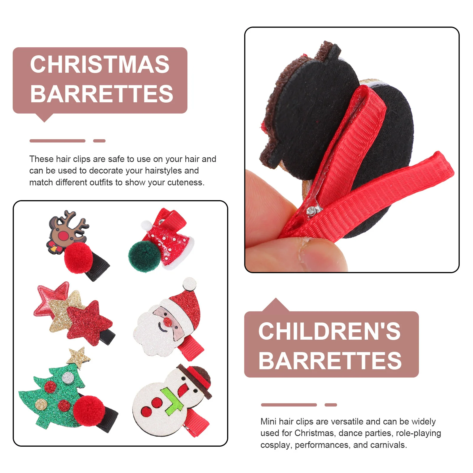 6 pinzas navideñas para el cabello, lindas horquillas navideñas para niñas, mini accesorios ligeros para el cabello, ideales para fiestas navideñas y cumpleaños