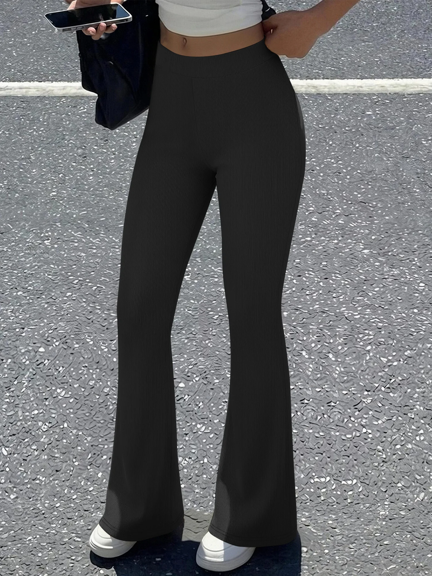 Y2K Retro Streetwear Ribbed Flare Pants Women, High Waist Elastic Slim Trousers, Stylish Outfits for Young Ladies
