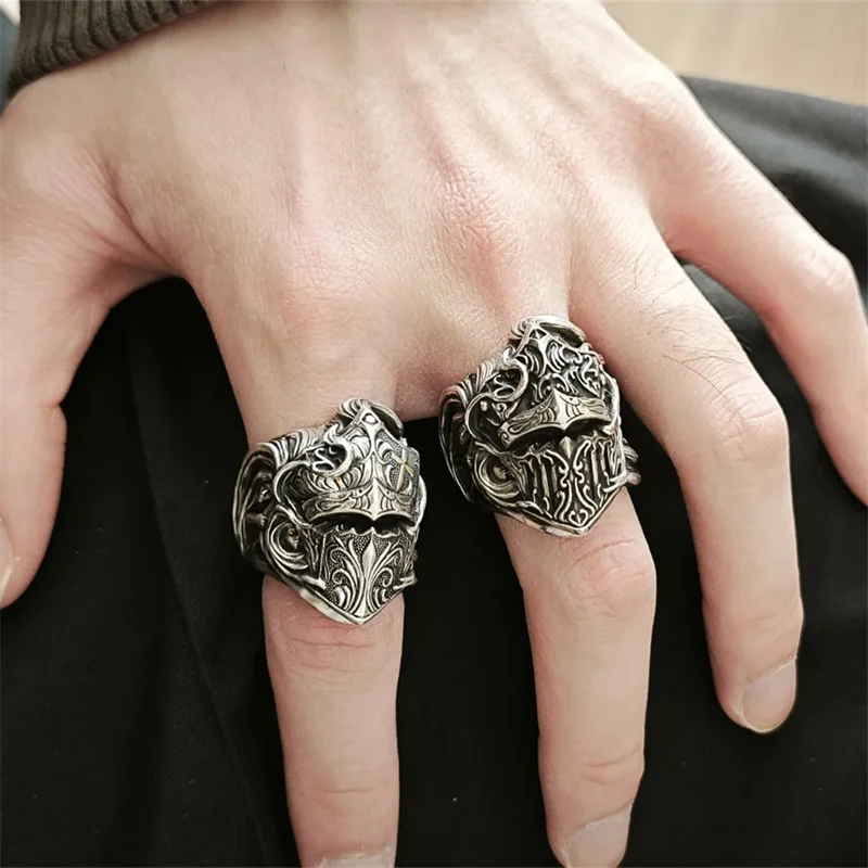 Neuer Ritterhelm-Ring, Exquisit Geschnitzter Retro-Trendiger Herren-Fingerring, Punk Vintage Männerschmuck Geschenk – Detail 1