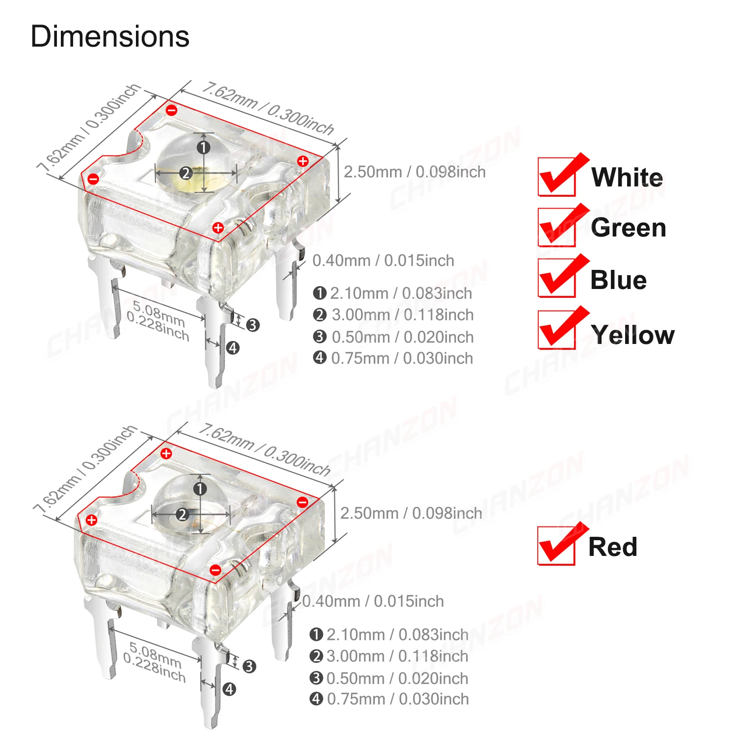 100pcs 3mm LED Piranha Light Emitting Diode Lamp White Red Green Blue Yellow Bright Color 3V Indicator DIY DIP PCB Circuit Bulb