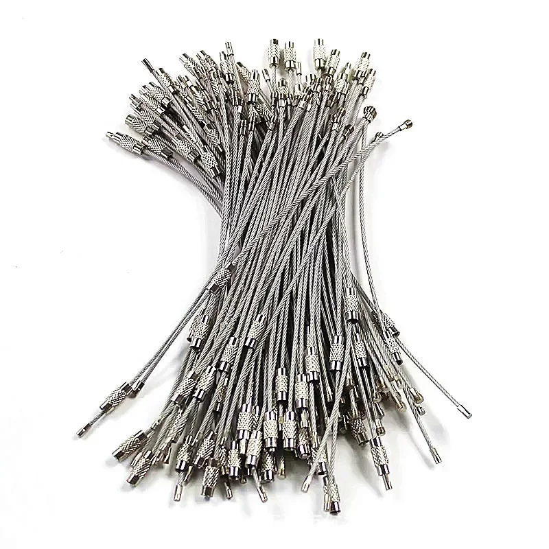 10pcs Wire Rope Key Chain Stainless Steel Wire Keychain Flashlight Carabiner Cable Key Ring Luggage Tag Screw Lock Gadget