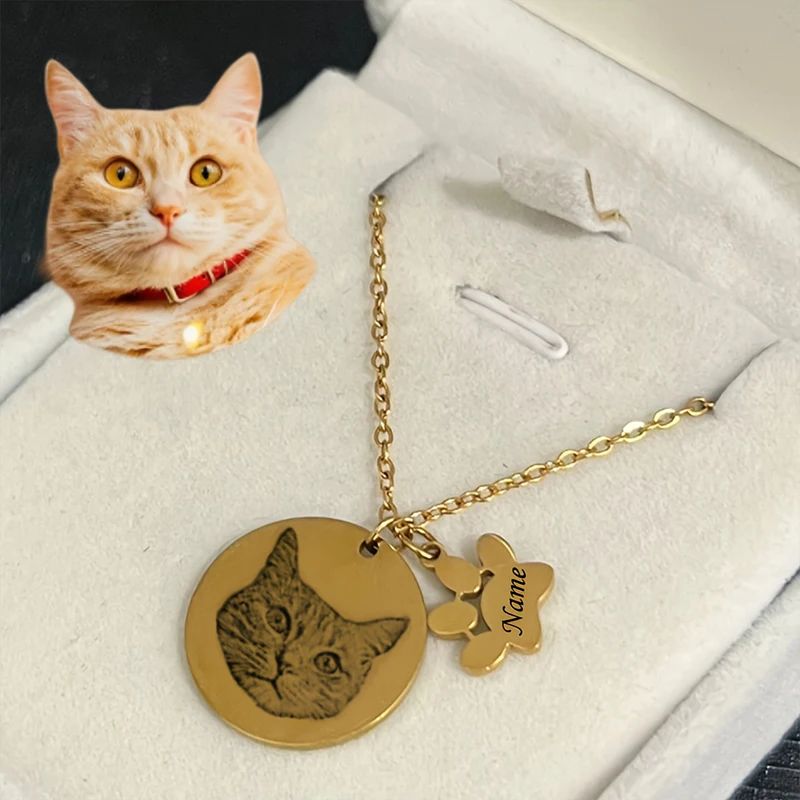 Customizable Pet Tag Photo Necklace With Disc & Claws Personalized Engraving Pet Portraits And Name Durable Pet Tag Custom Gift
