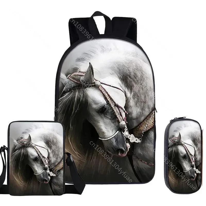 3pcs/set Animal Horse Print Backpack Children School Bags Fashion Kids Backpacks for Boys Girls Pencil Case Unicorn Bookbag