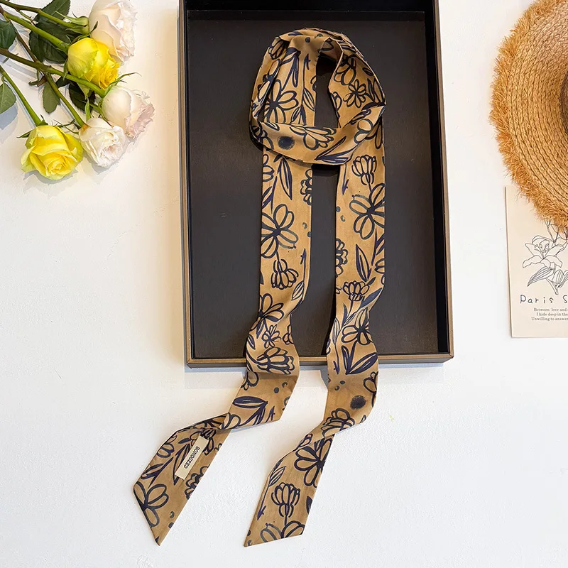 Extra Long Thin Scarf for Women Hair Wrap Ribbon Neck Gaiter Belt Tie Soft Drapey Lightweight Breathable Multipurpose Daily Use