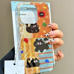 Cute Black Cat Glitter Glacier Pattern Phone Case for Samsung Galaxy S25 S24 S23 S22 S21 FE Ultra Plus 4G 5G Feather Back Cover