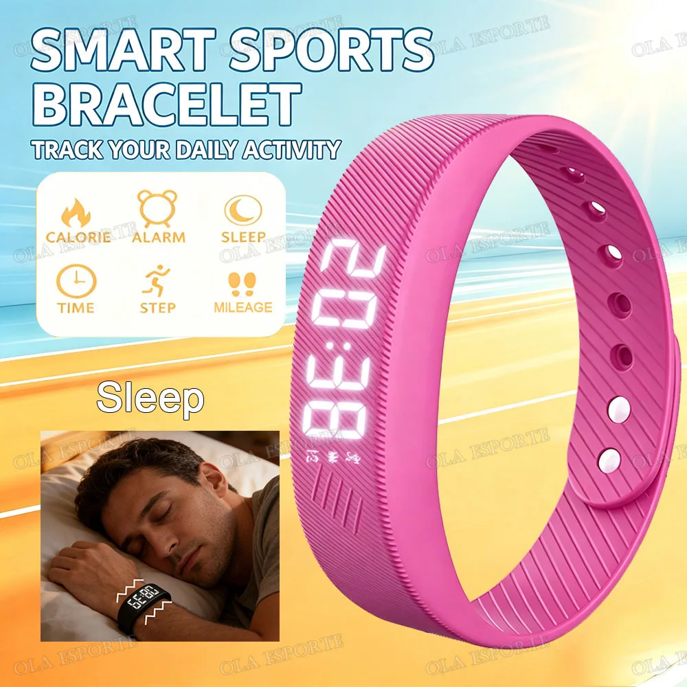 LED Digitale Wekkerhorloge, Verstelbaar, Snooze-proof Alarm, Armband met Stappenteller, Waterdicht, Trilalarm HT30
