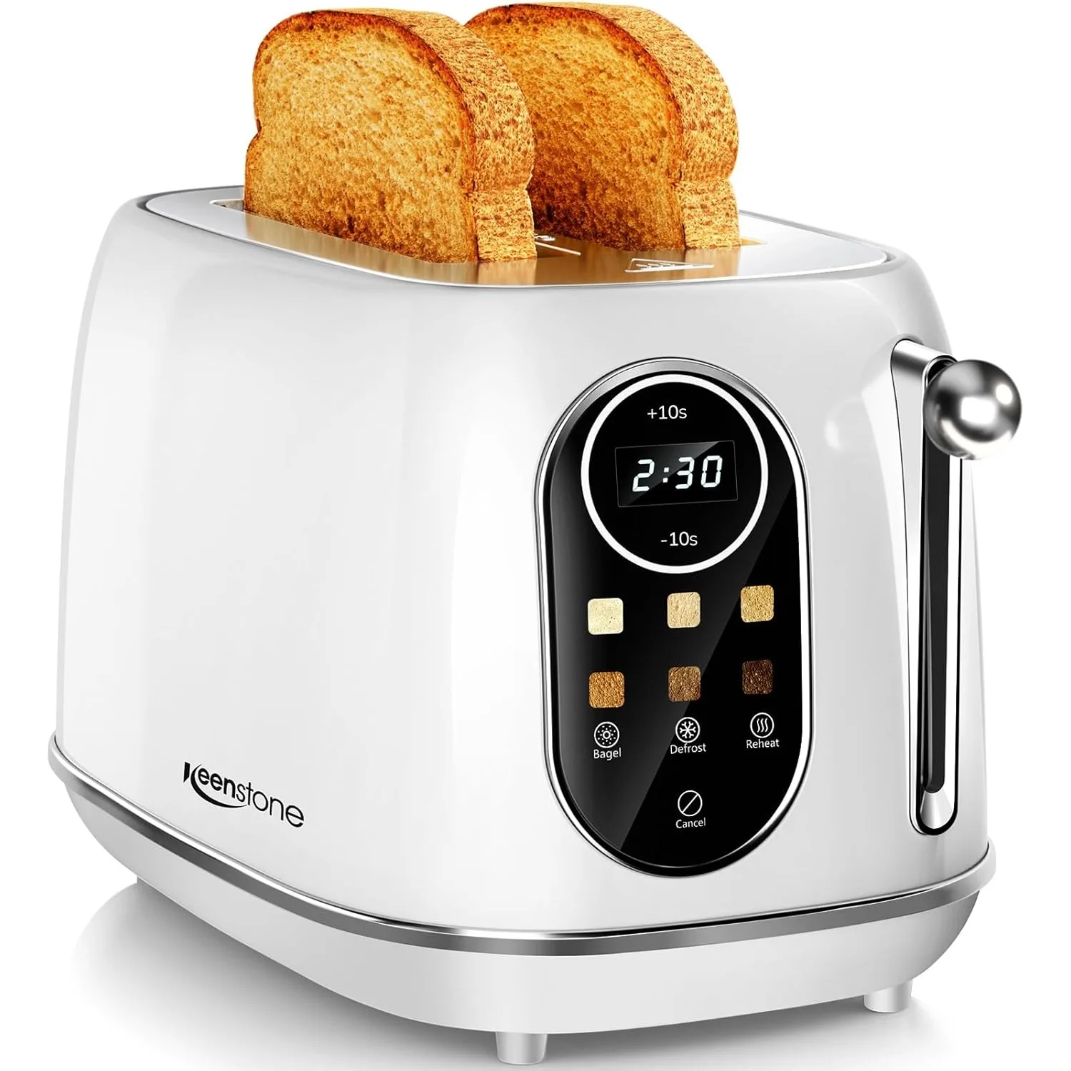 

Smart Touch Screen Toaster 2 Slice,with 6 Browning Levels, Reheat & Defrost,for Bagel, Toast, Bread, Removable Crumb Tray, White