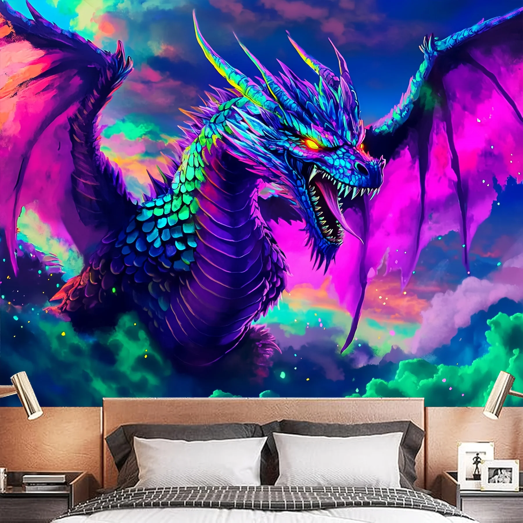 VIKAMA Fantasy Dragon Tapestry Gaming Room Decor Fantasy-Themed Living Room Feature Wall Room Accent